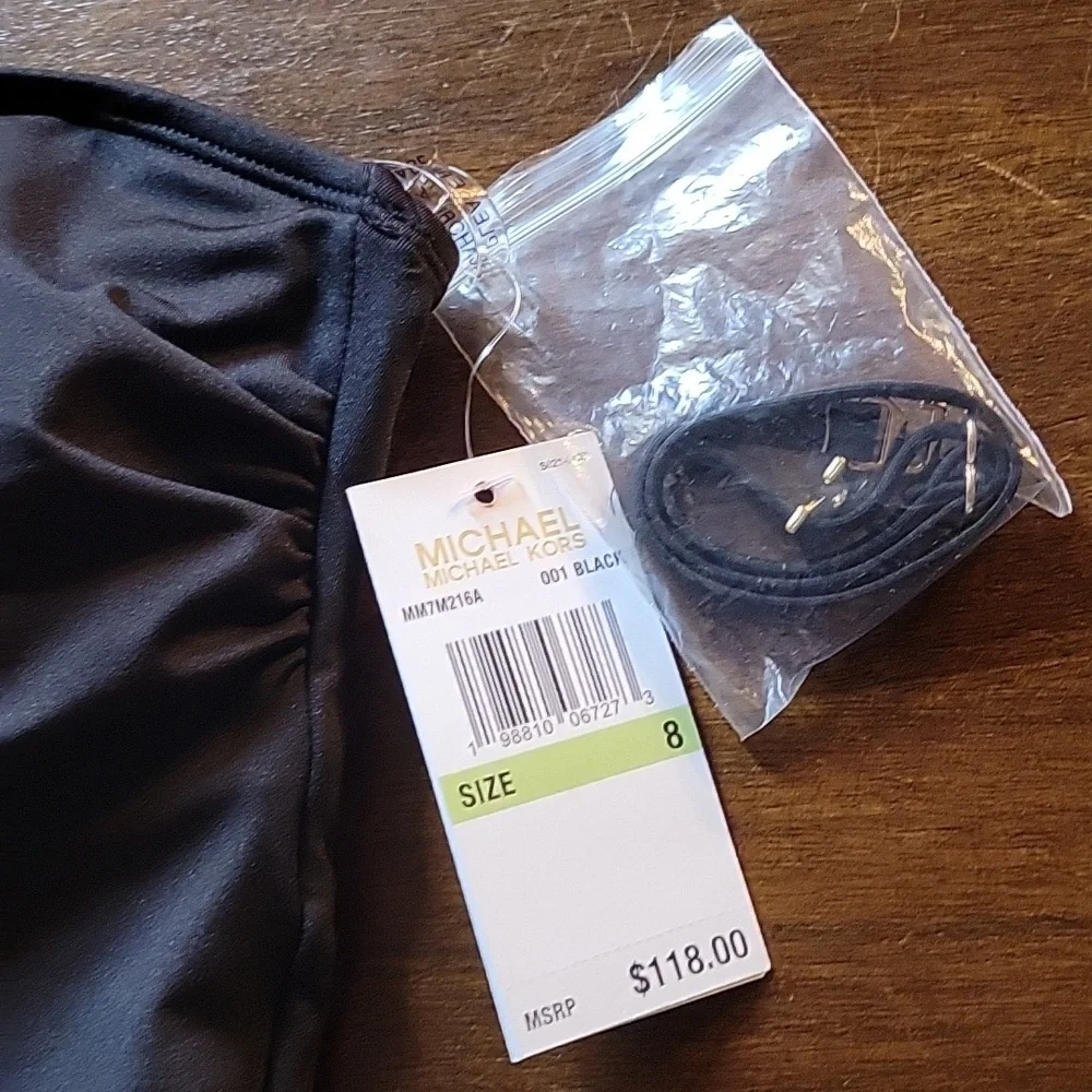 NWT Michael Kors One shoulder One Piece Swimsuit Black Sz 8